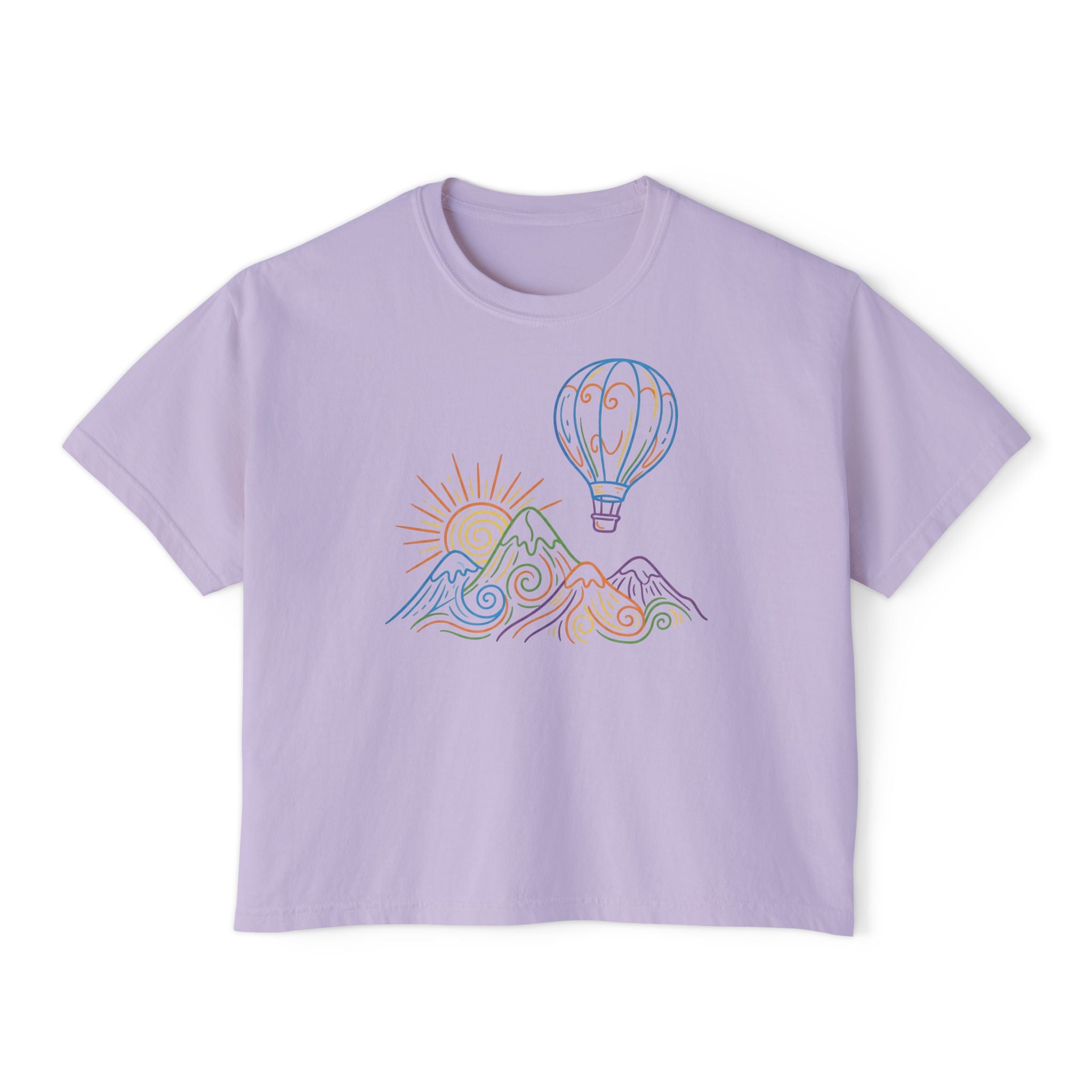 Pastel Hot Air Balloon Mountain Women’s Boxy Tee