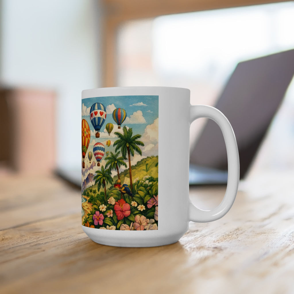 Hot Air Balloon Scenic Ceramic Mug — Colorful Travel Landscape Coffee Cup (11oz/15oz)