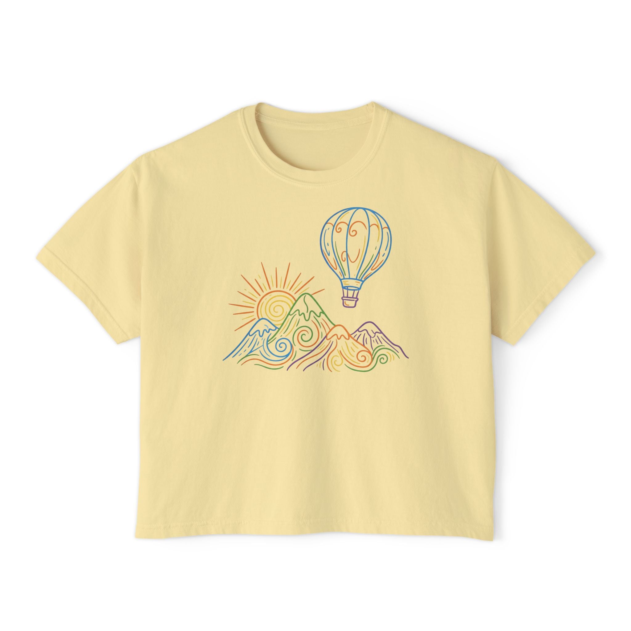 Pastel Hot Air Balloon Mountain Women’s Boxy Tee