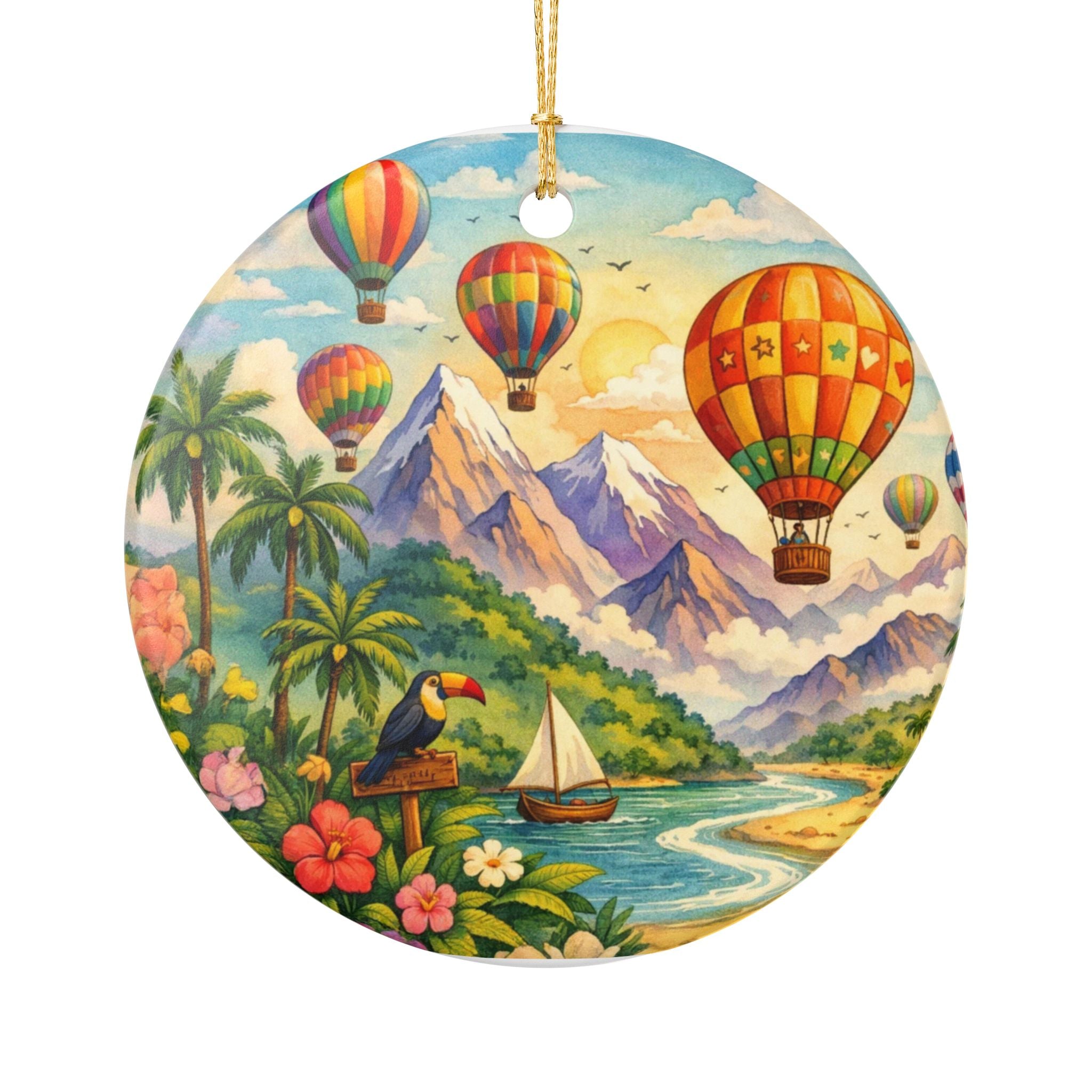 Hot Air Balloon Adventure Ceramic Ornament