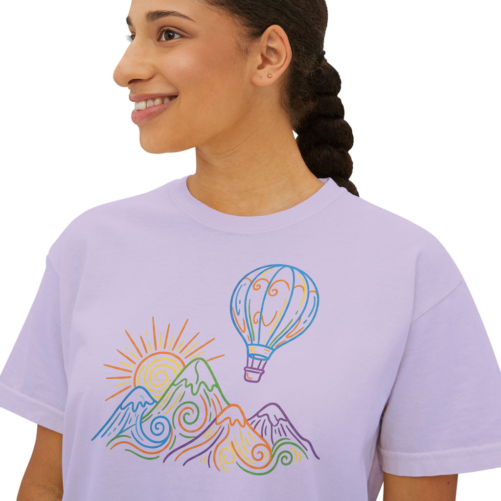 Pastel Hot Air Balloon Mountain Women’s Boxy Tee