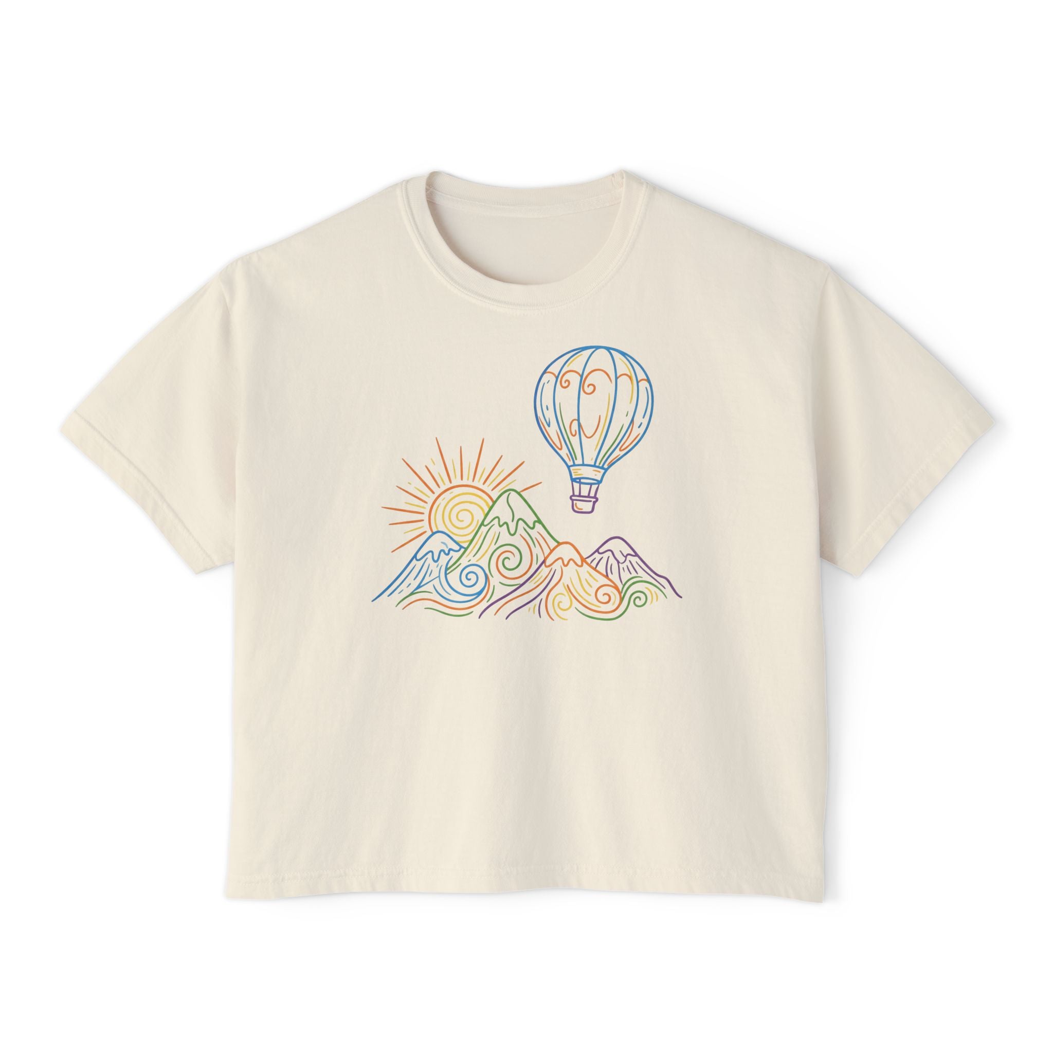 Pastel Hot Air Balloon Mountain Women’s Boxy Tee