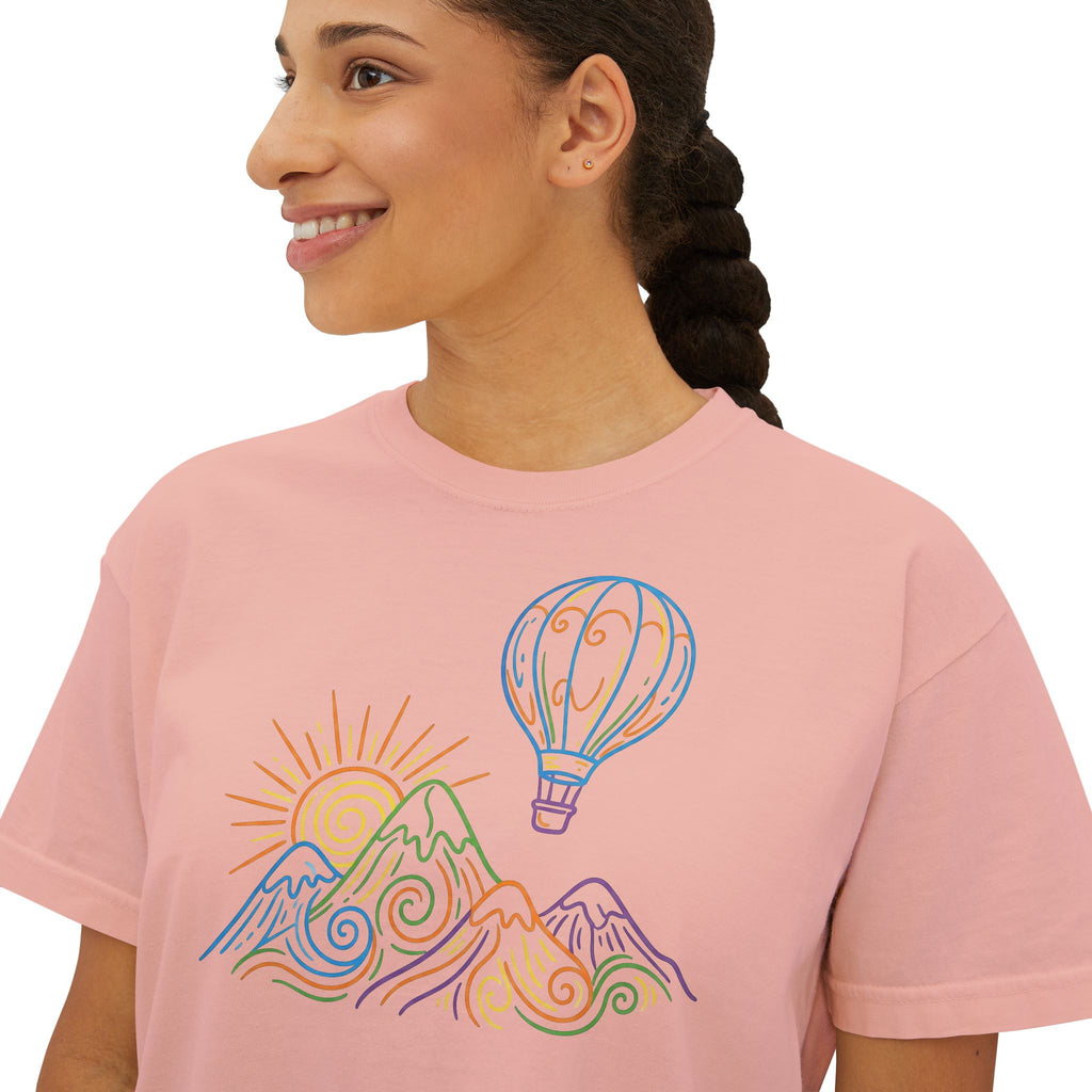 Pastel Hot Air Balloon Mountain Women’s Boxy Tee