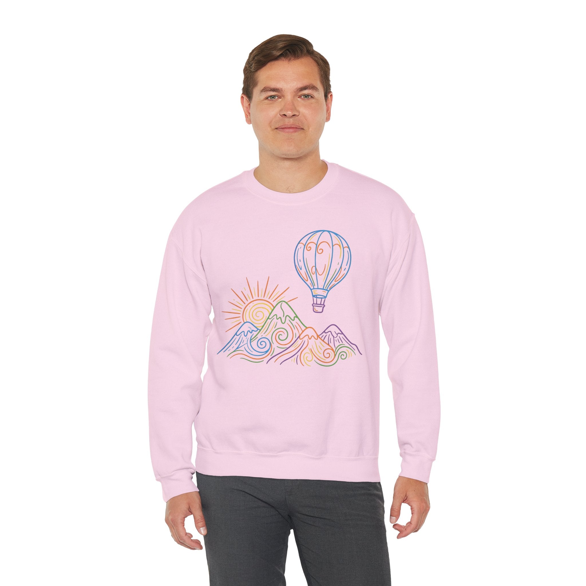 Hot Air Balloon Mountain Pastel Crewneck Sweatshirt