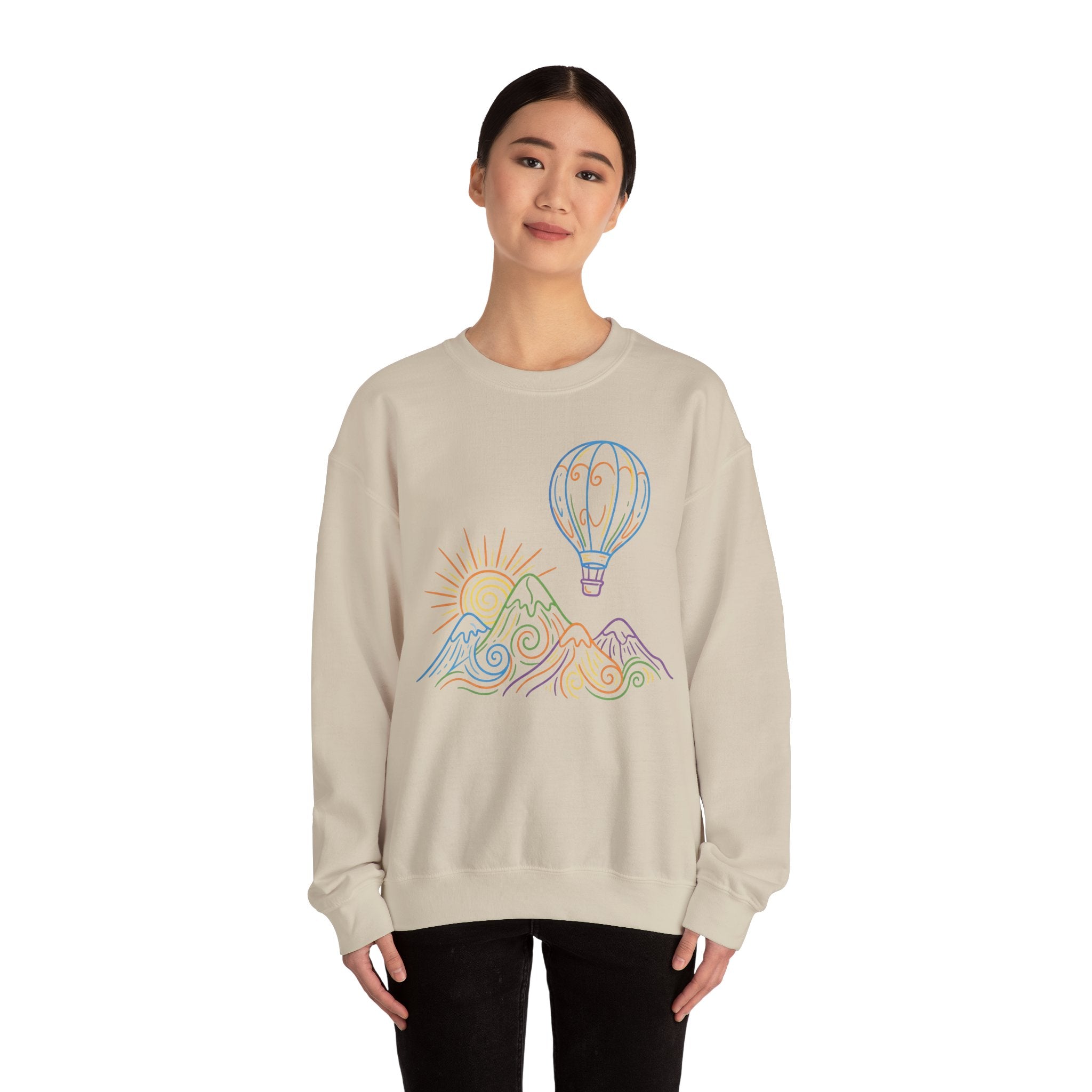 Hot Air Balloon Mountain Pastel Crewneck Sweatshirt