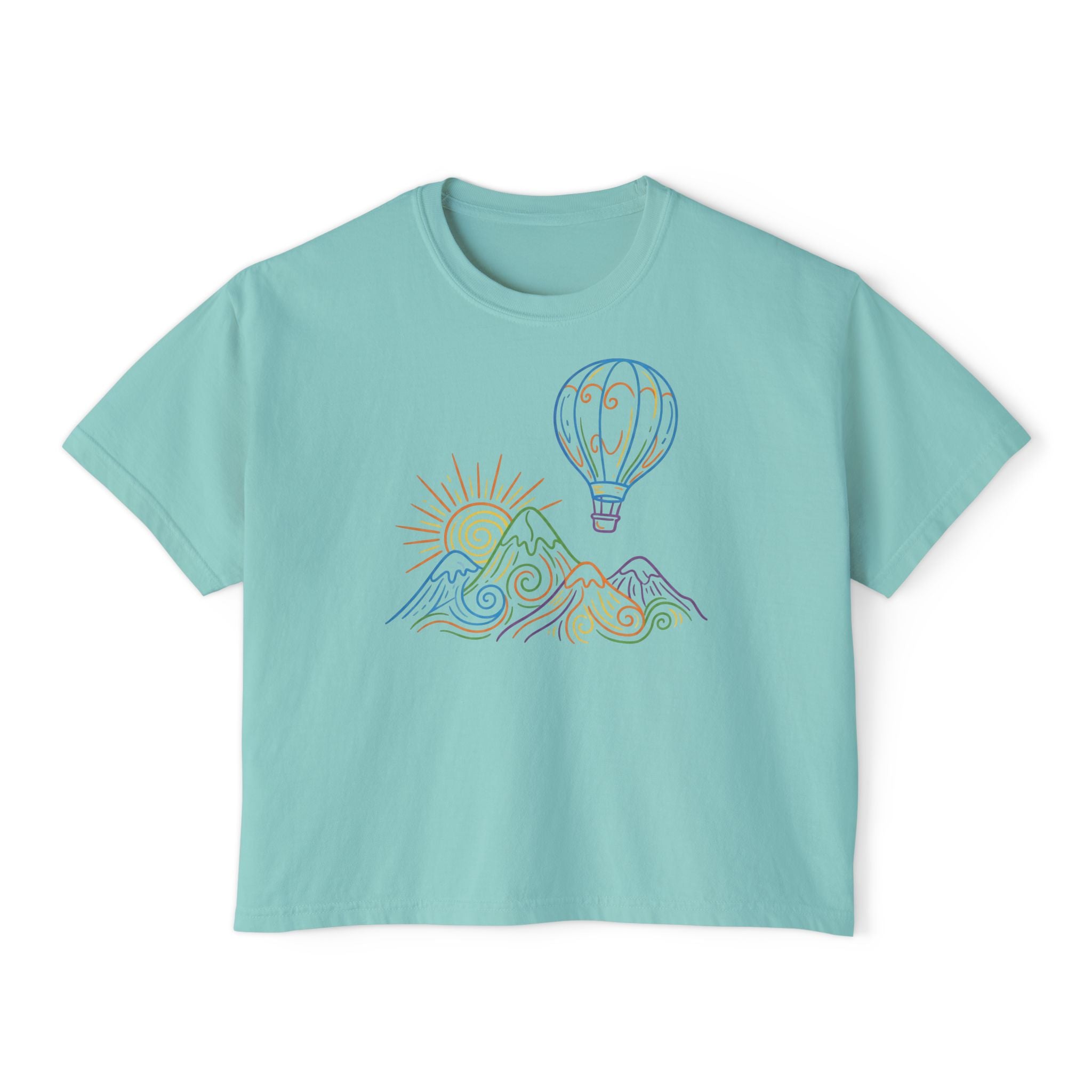 Pastel Hot Air Balloon Mountain Women’s Boxy Tee