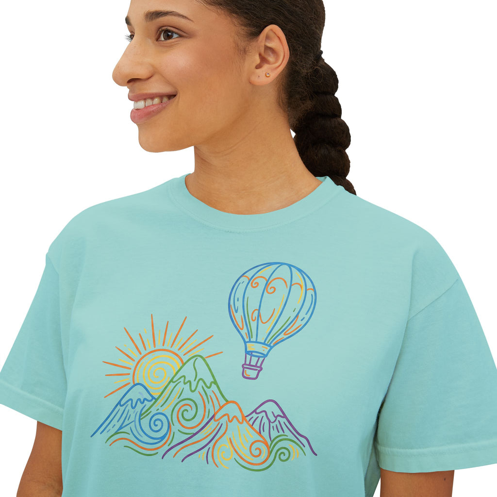 Pastel Hot Air Balloon Mountain Women’s Boxy Tee