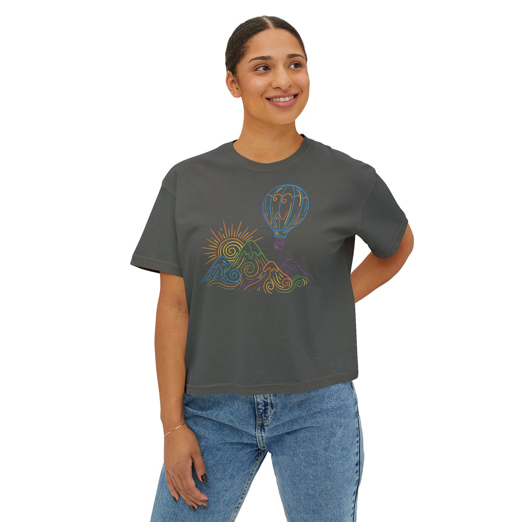 Pastel Hot Air Balloon Mountain Women’s Boxy Tee