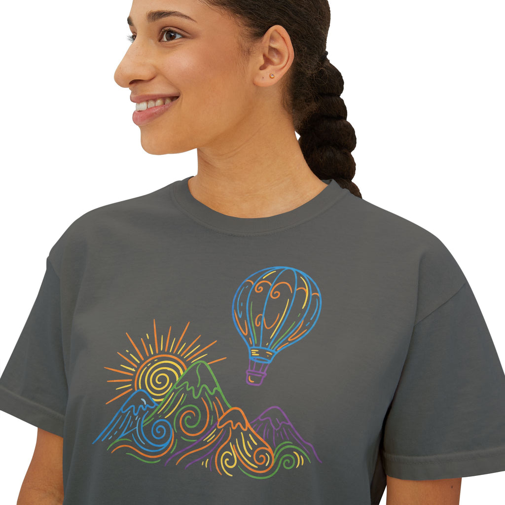 Pastel Hot Air Balloon Mountain Women’s Boxy Tee