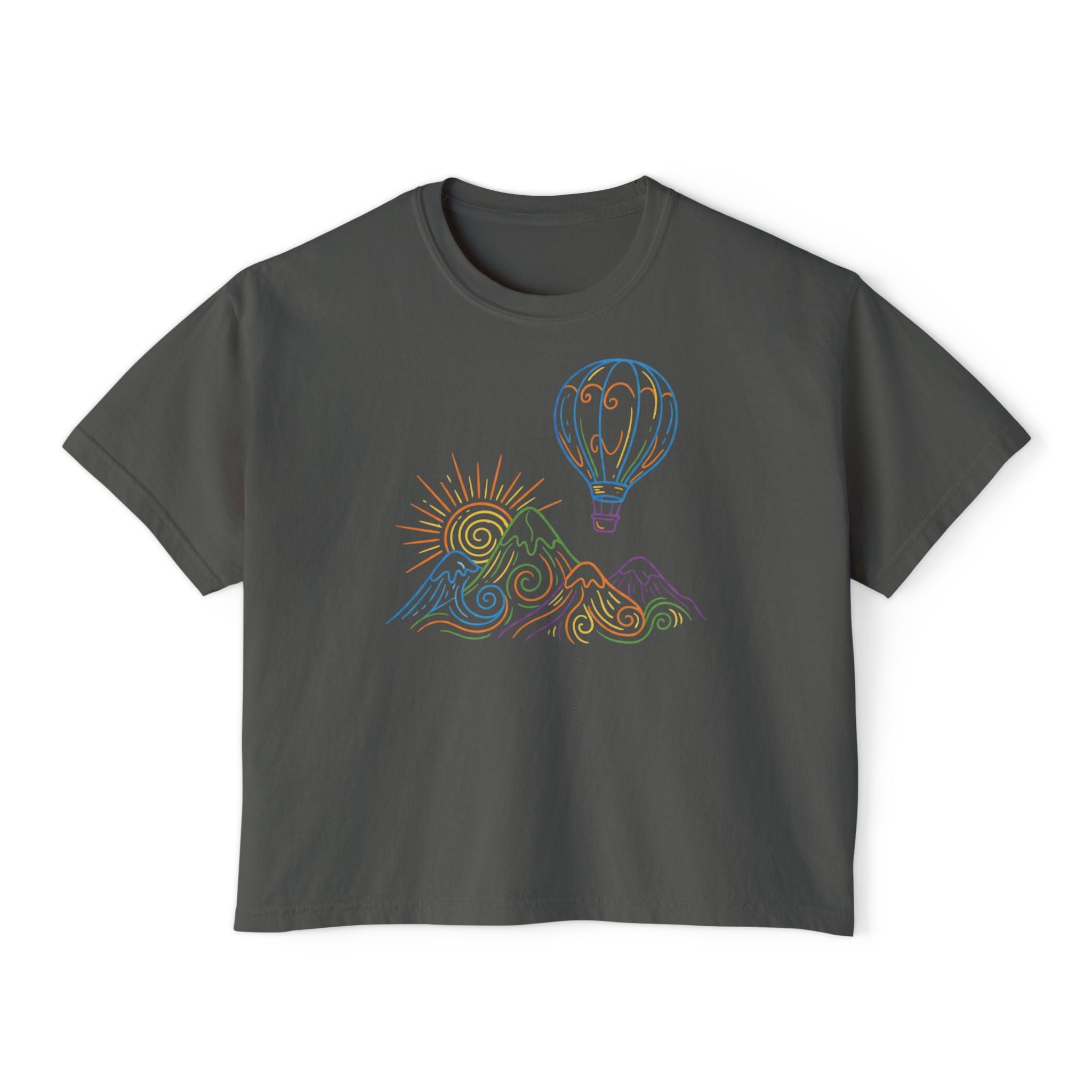 Pastel Hot Air Balloon Mountain Women’s Boxy Tee