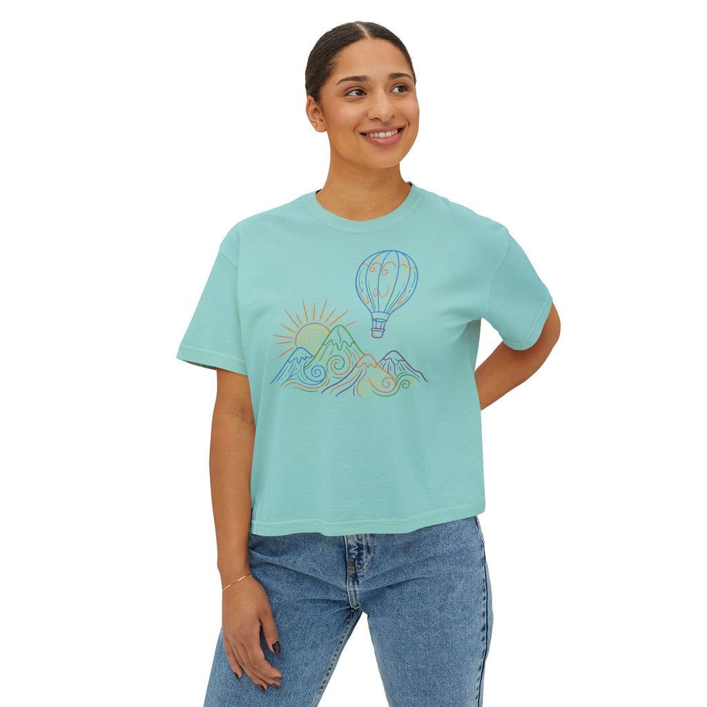 Pastel Hot Air Balloon Mountain Women’s Boxy Tee