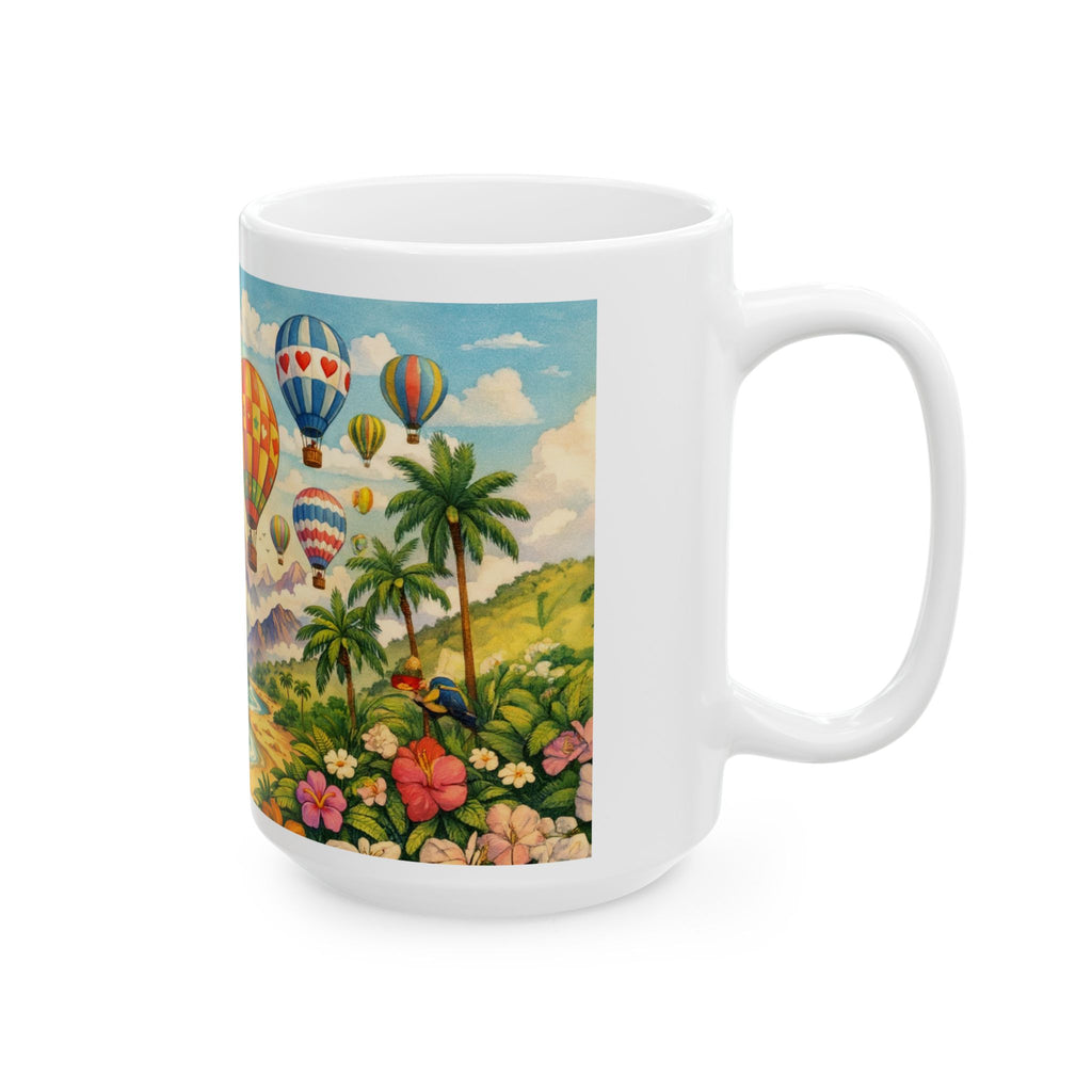 Hot Air Balloon Scenic Ceramic Mug — Colorful Travel Landscape Coffee Cup (11oz/15oz)