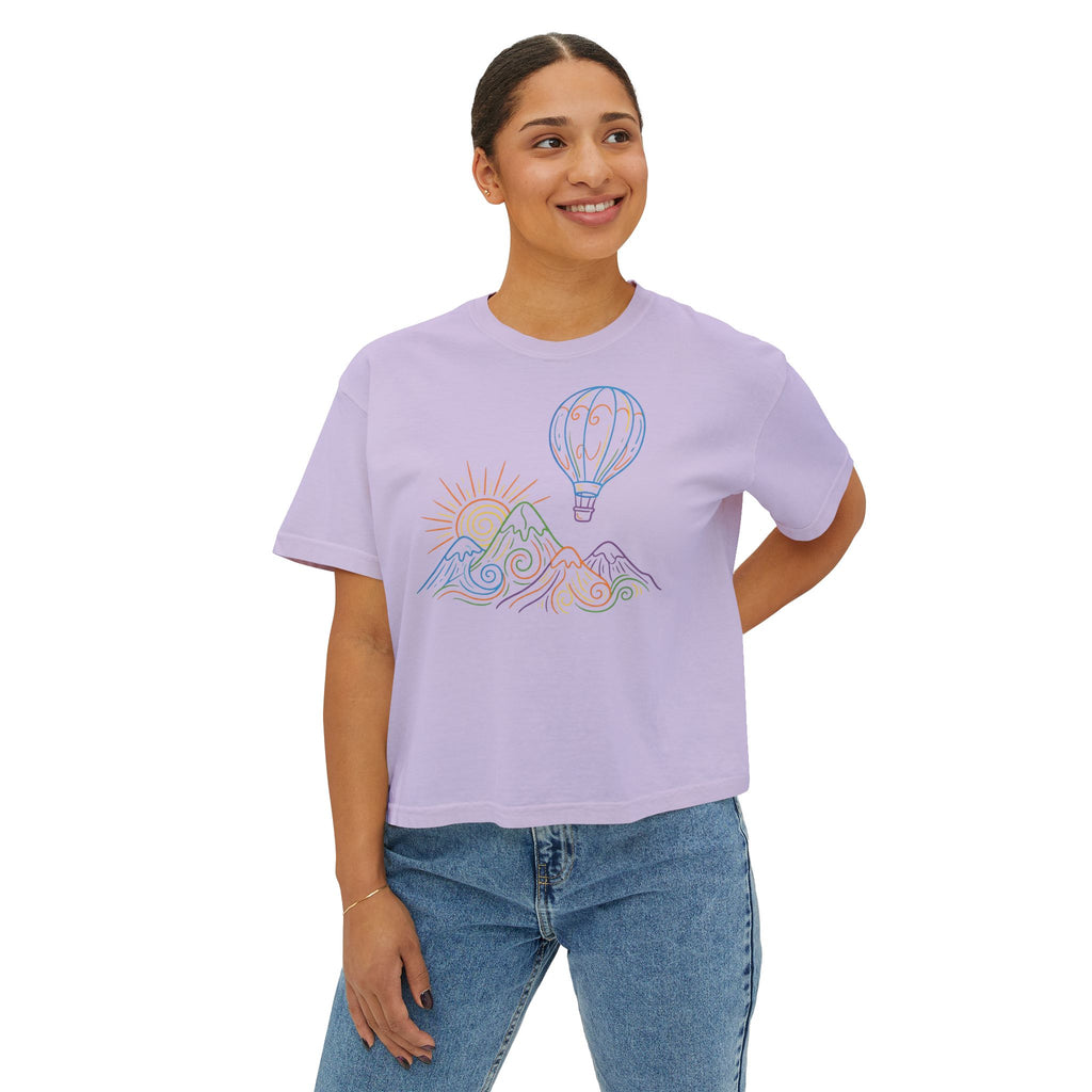 Pastel Hot Air Balloon Mountain Women’s Boxy Tee