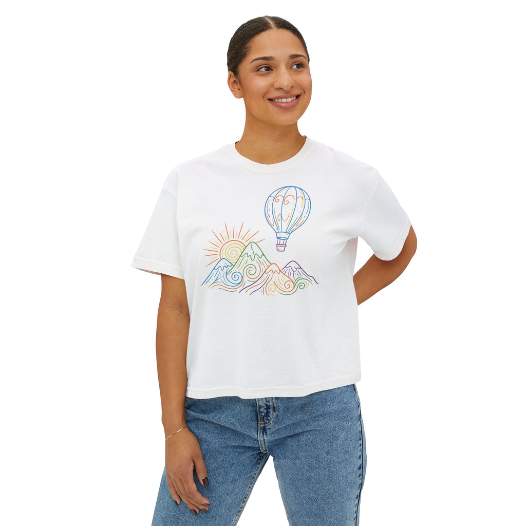 Pastel Hot Air Balloon Mountain Women’s Boxy Tee