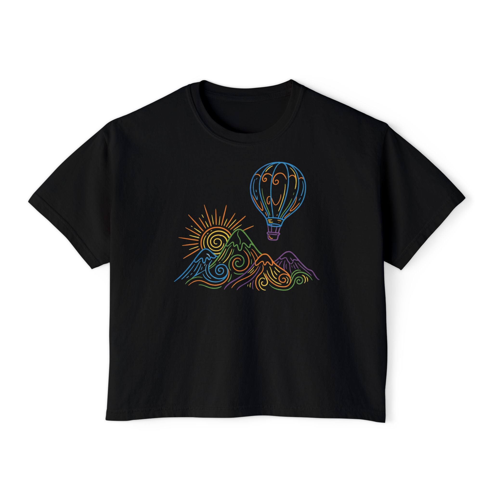 Pastel Hot Air Balloon Mountain Women’s Boxy Tee