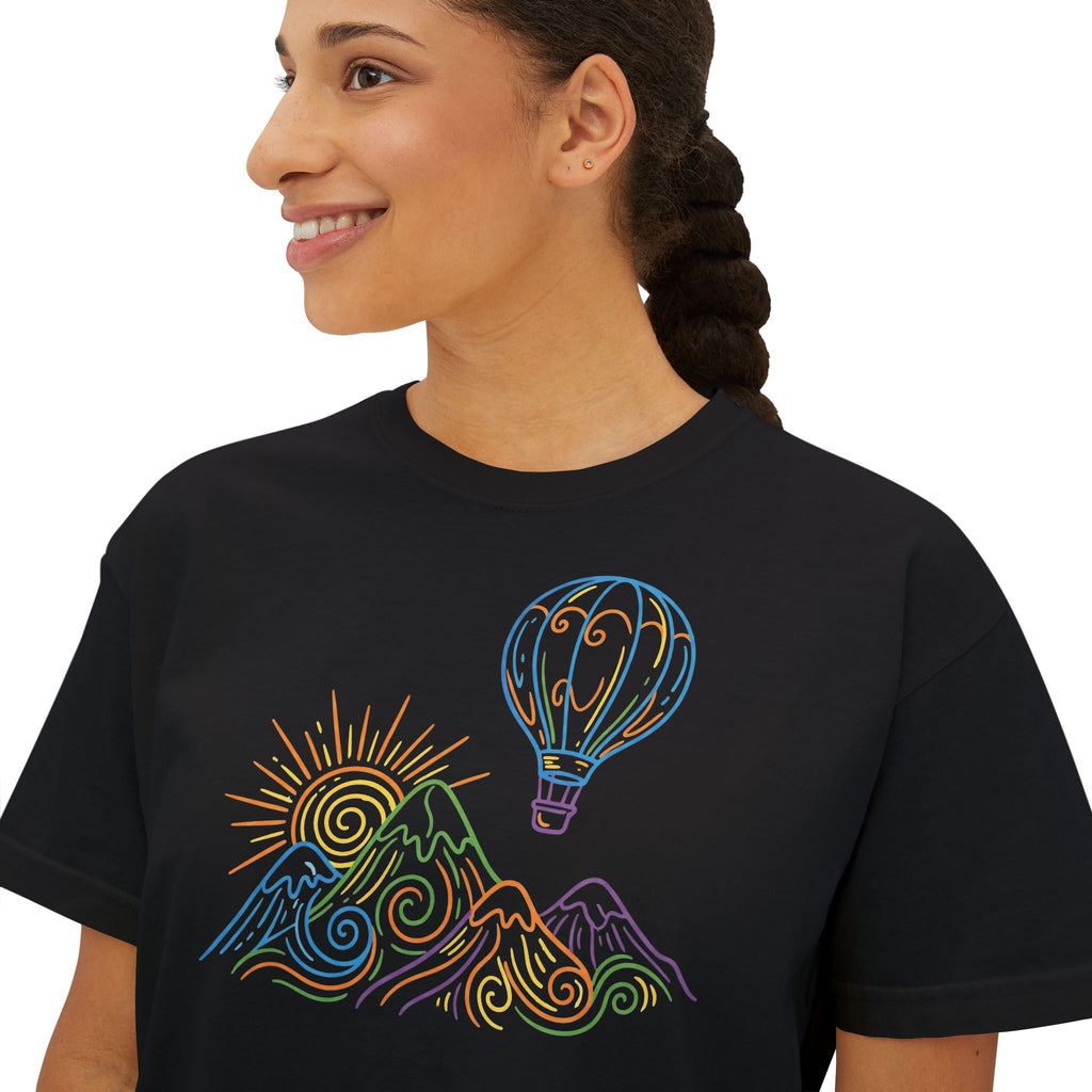Pastel Hot Air Balloon Mountain Women’s Boxy Tee